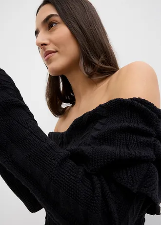 Gebreide jurk met Carmen-hals • zwart • bonprix online shop