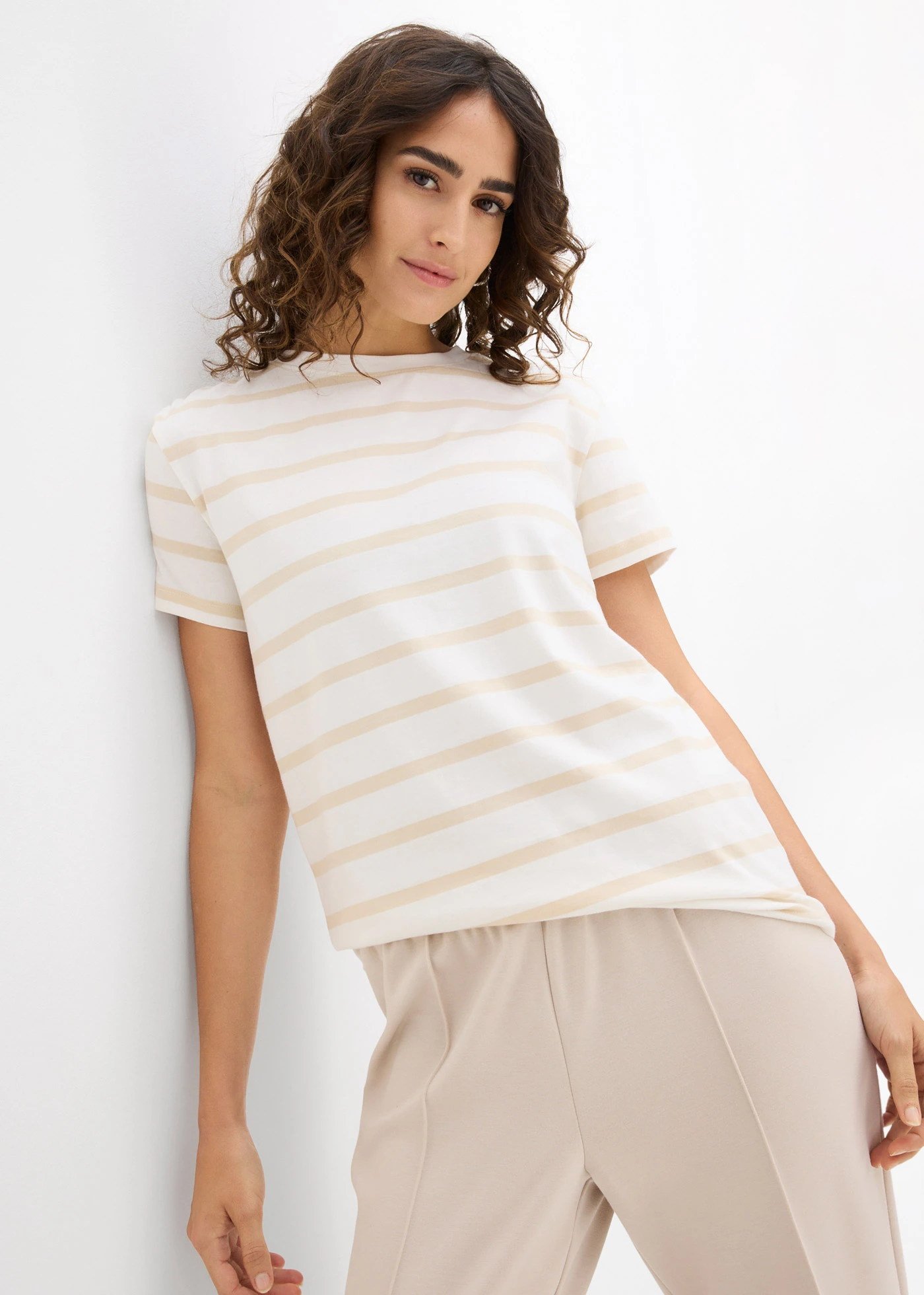 T-shirt (set van 2) • lichtsand-wolwit gestreept • bonprix online shop