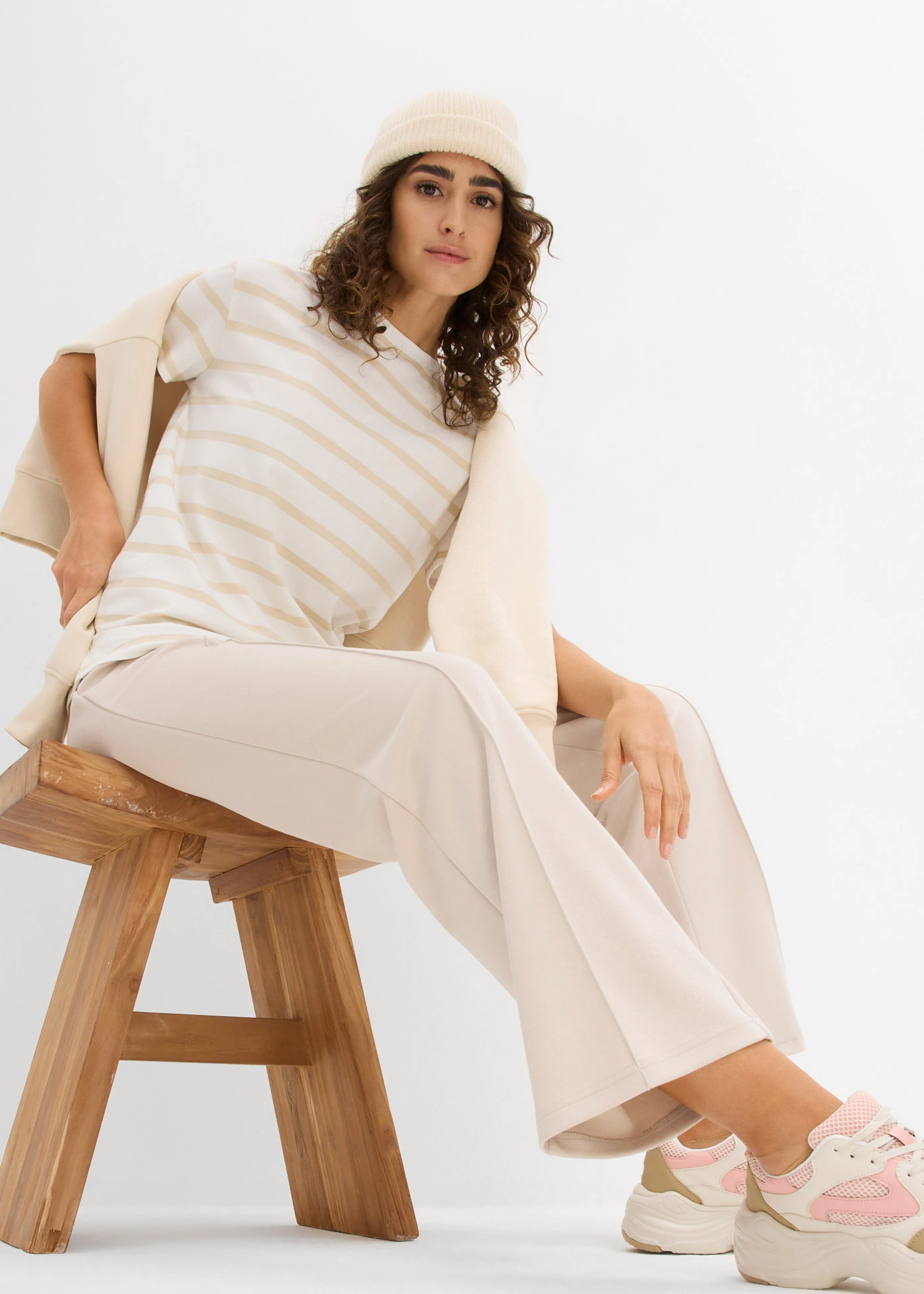 T-shirt (set van 2) • lichtsand-wolwit gestreept • bonprix online shop