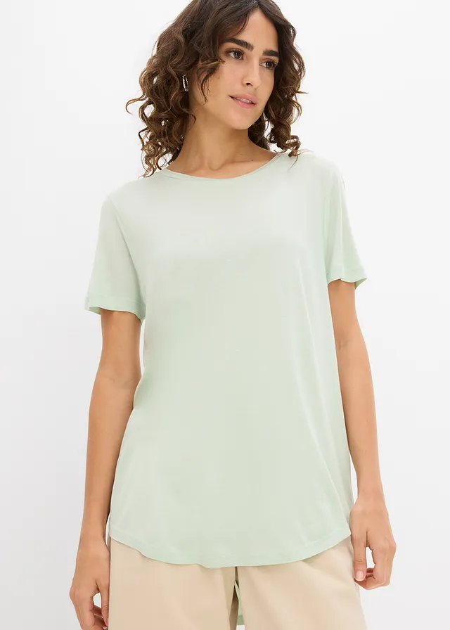 T-shirt long en viscose douce, Couleur: roseau clair