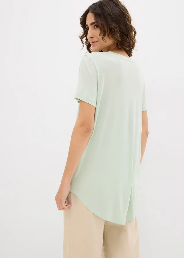 T-shirt long en viscose douce, Couleur: roseau clair