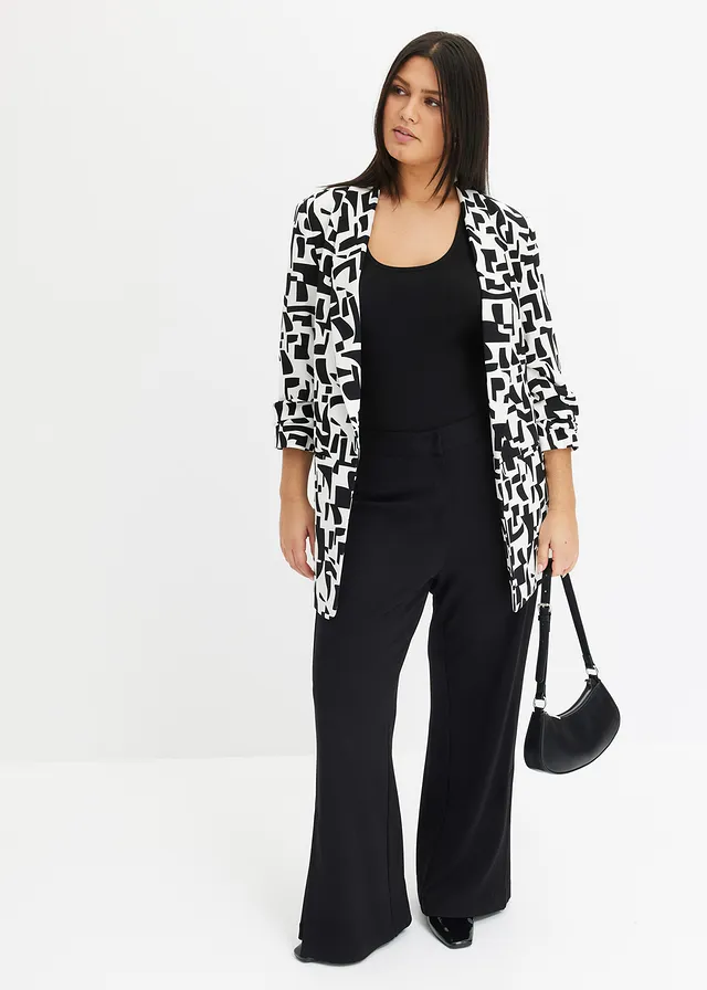 Blazer long imprimé, Couleur: blanc/noir imprimé graphique