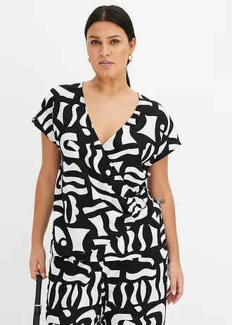 Gedessineerd shirt, Kleur: zwart/wolwit