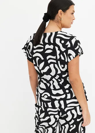 Gedessineerd shirt, Kleur: zwart/wolwit