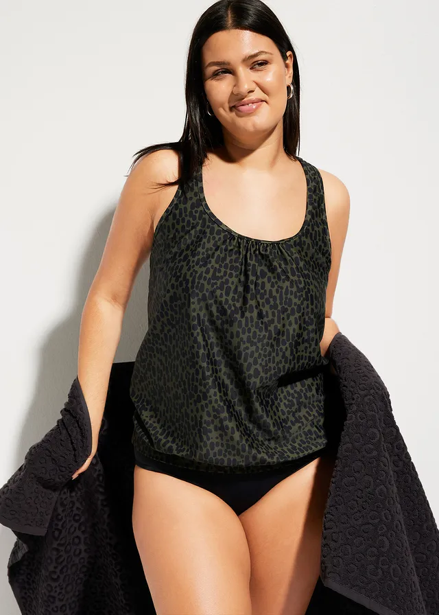 Tankini oversize (ens. 2 pces), Couleur: olive foncé pois noir