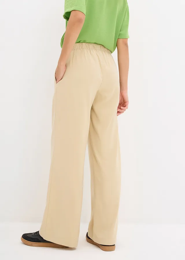 Pantalon large en viscose fluide, Couleur: beige vert