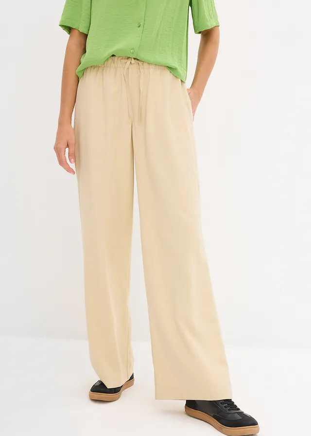 Pantalon large en viscose fluide, Couleur: beige vert
