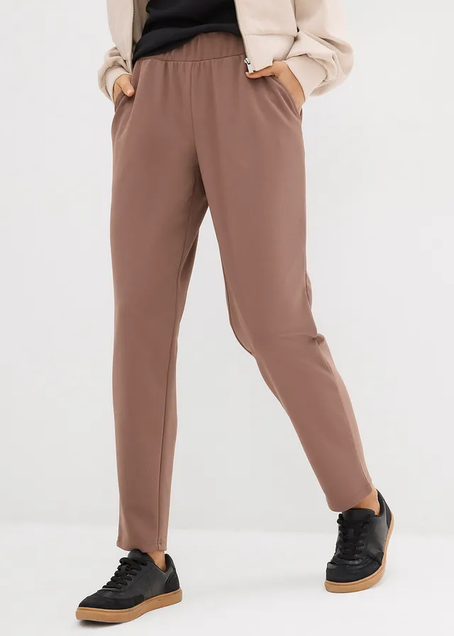 Pantalon en néoprène à taille élastiquée, Couleur: marron moyen