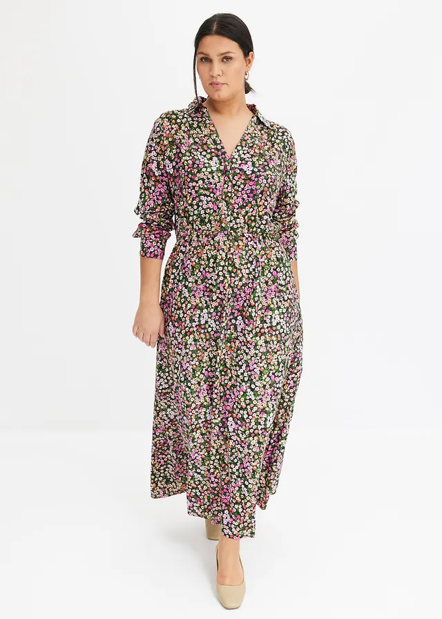 Robe longue 100% viscose, Couleur: rose-vert clair floral