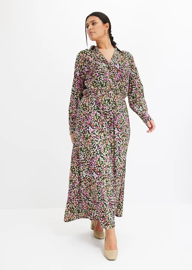 Robe longue 100% viscose, Couleur: rose-vert clair floral