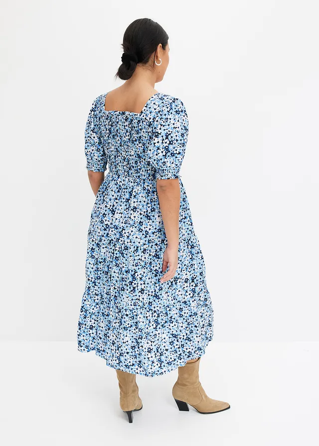 Robe midi imprimée, Couleur: bleu clair à fleurs
