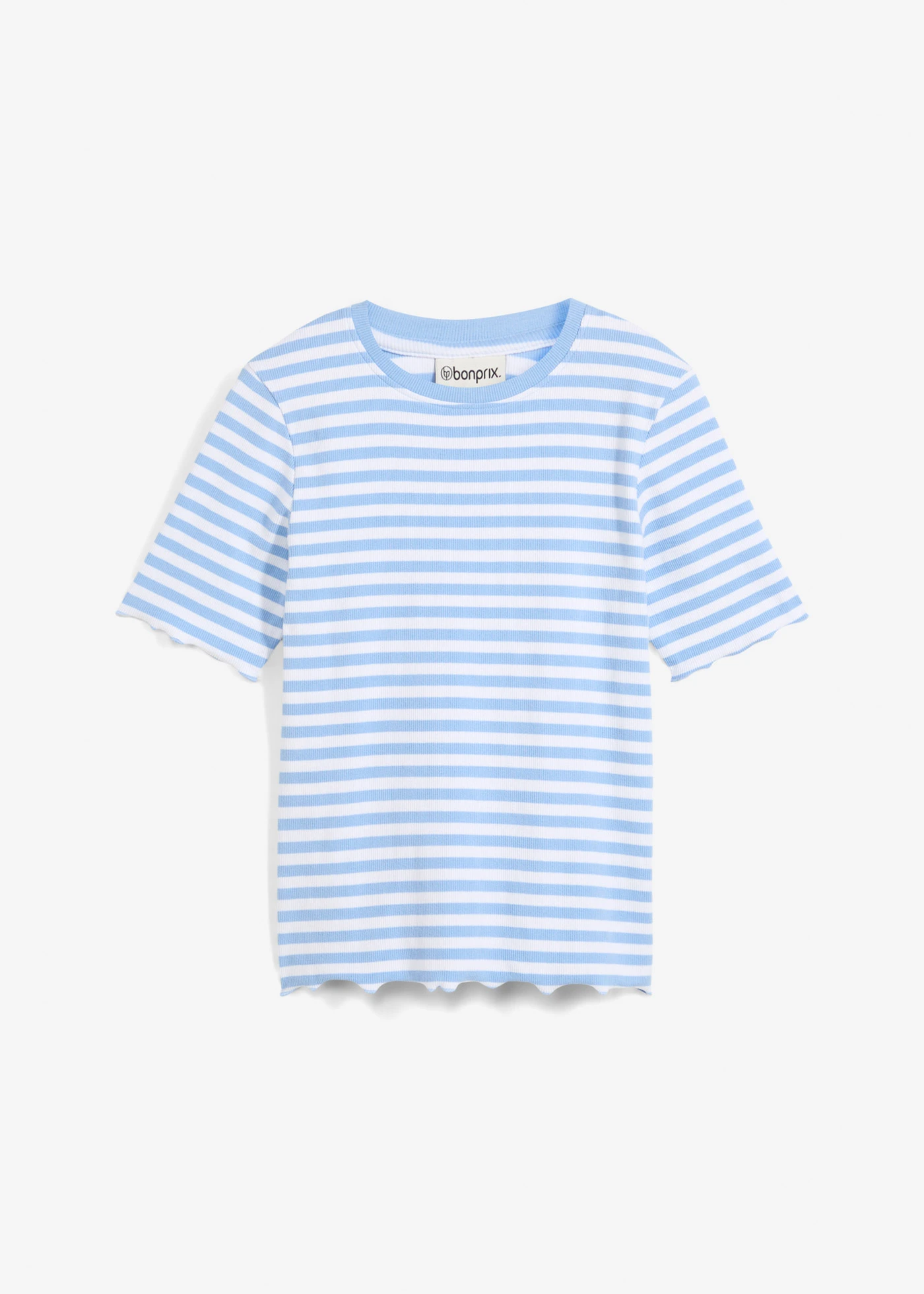 Geribd shirt shirt met korte mouwen • lichtblauw-wit gestreept • bonprix online shop