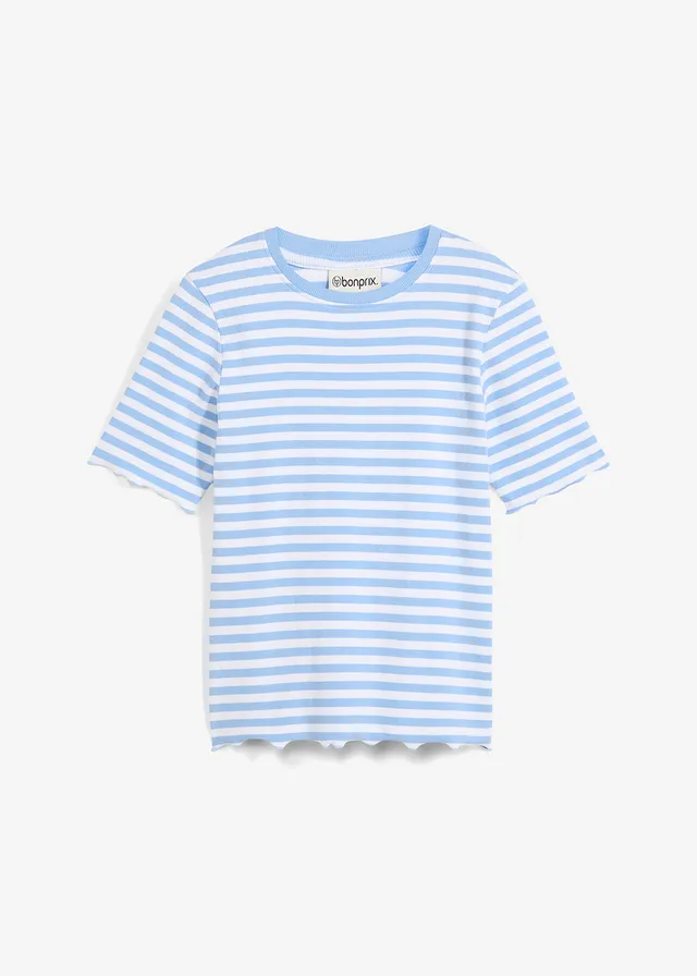 Geribd shirt shirt met korte mouwen • lichtblauw-wit gestreept • bonprix online shop