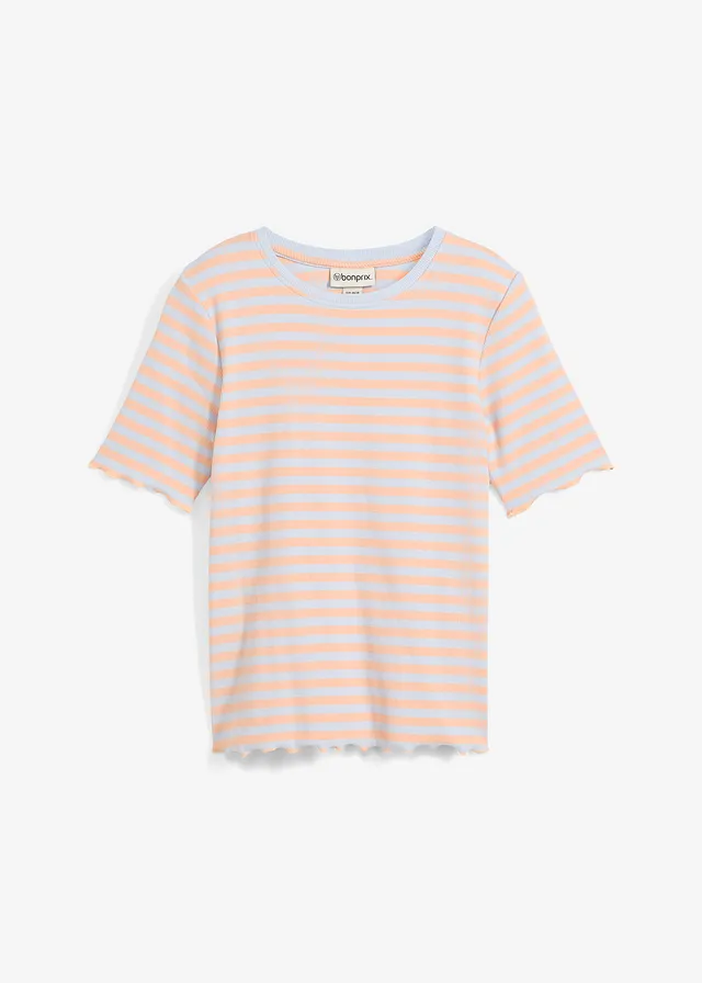 Geribd shirt shirt met korte mouwen • zachtblauw-melba gestreept • bonprix online shop