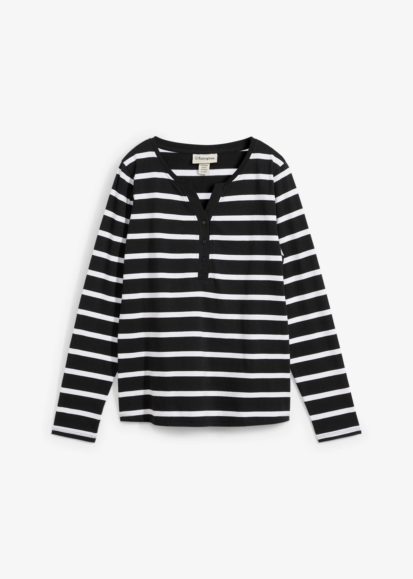 Henley triko z čisté organické bavlny • černá /bílá s jemnými proužky • bonprix obchod