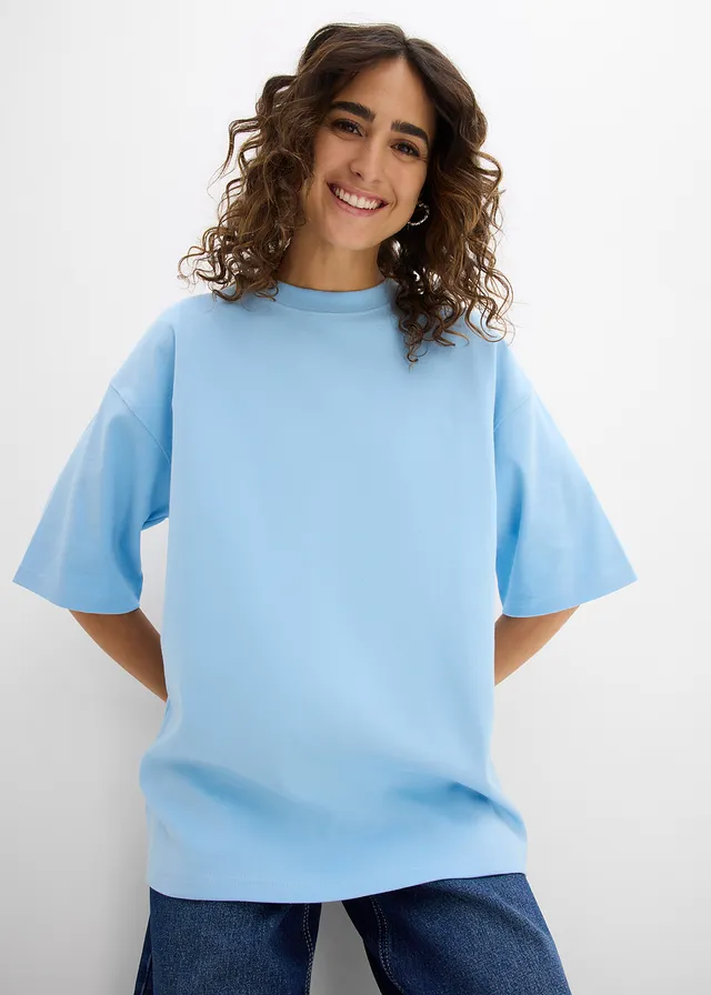 T-shirt épais oversize 100% coton, Couleur: bleu clair