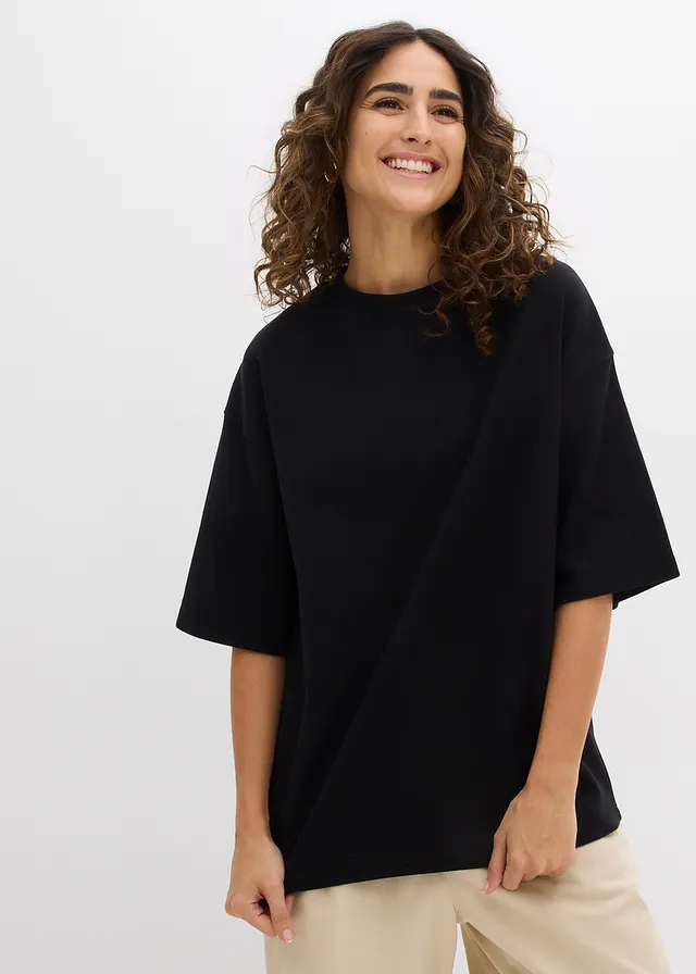 Oversized shirt van puur, zwaar biologisch katoen, Kleur: zwart