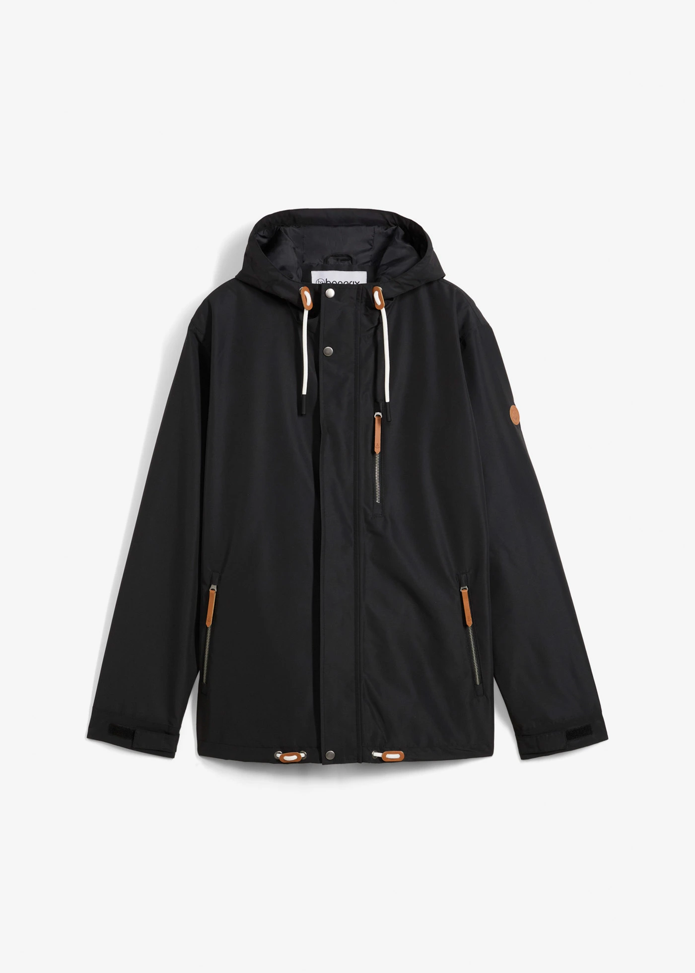 Veste imperméable à capuche et détails enduits • noir • Boutique bonprix