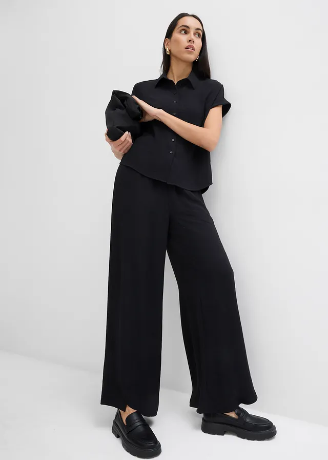 Palazzo broek van gestructureerde crêpe zwart