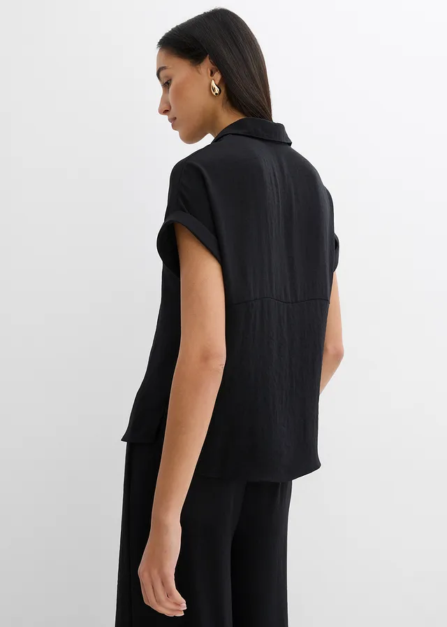 Oversized blouse van gestructureerde crêpe • zwart • product-page.page-title-suffix