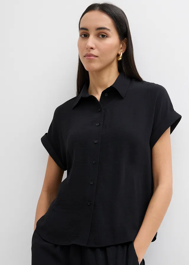 Oversized blouse van gestructureerde crêpe • zwart • product-page.page-title-suffix