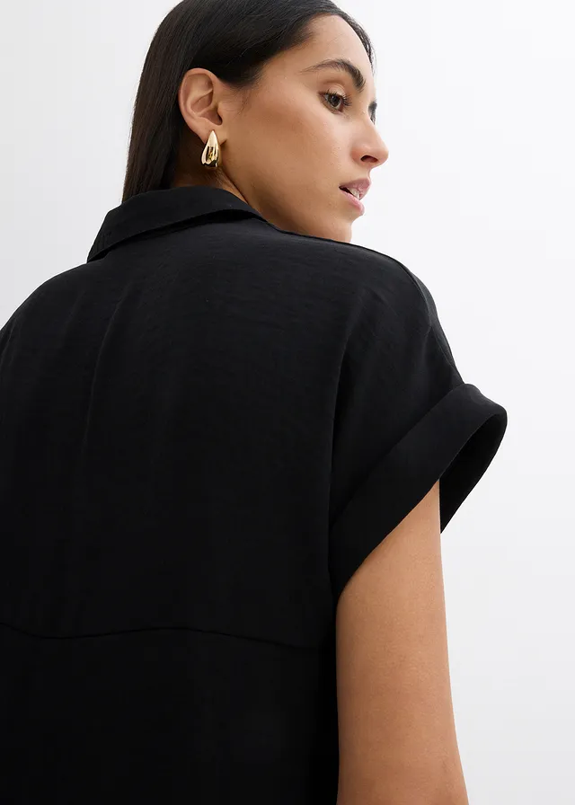 Oversized blouse van gestructureerde crêpe • zwart • product-page.page-title-suffix