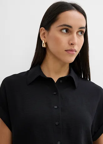 Oversized halenka ze strukturovaného krepu • černá • bonprix obchod