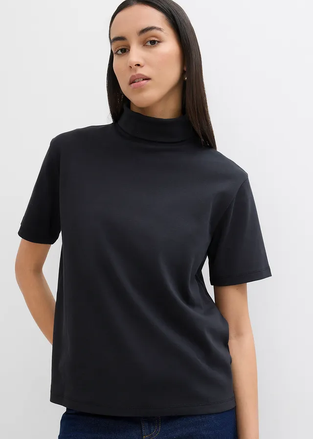 Shirt met col van biologisch katoen, Kleur: zwart
