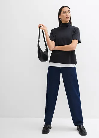 Tričko s rolákem, z čisté organické bavlny, barva: černá