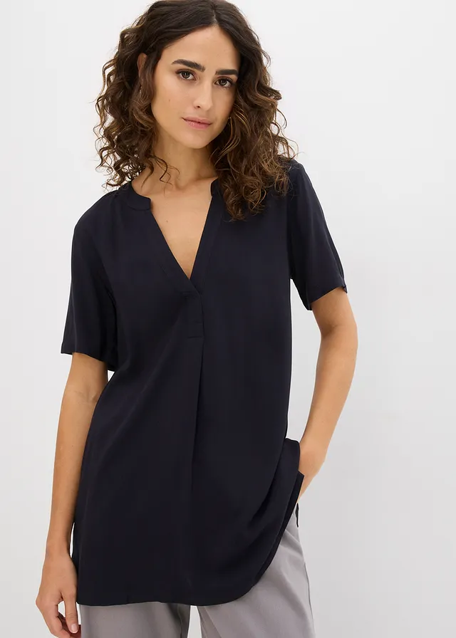 Lange tuniek van pure viscose, Kleur: zwart