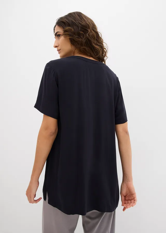 Lange tuniek van pure viscose, Kleur: zwart