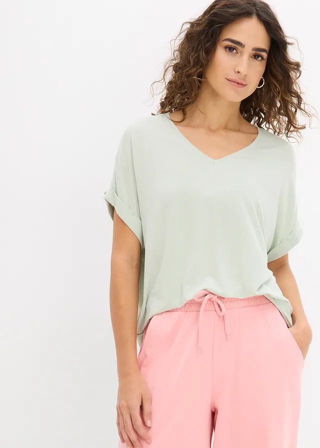 T-shirt en viscose fluide, Couleur: roseau clair