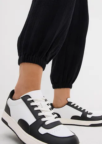 Pantalon sarouel à ceinture smockée en gaze de coton • noir • Boutique bonprix