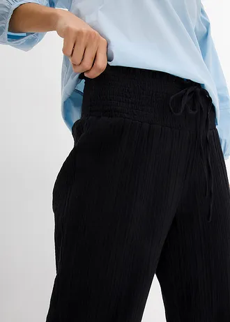 Pantaloni cu talie încrețită, din muselină • negru • magazin bonprix