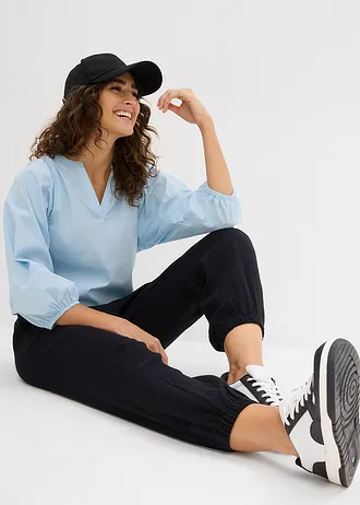 Pantaloni cu talie încrețită, din muselină • negru • magazin bonprix