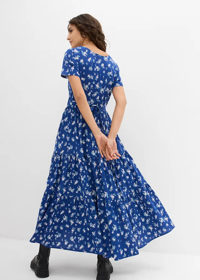Robe 100% coton, Couleur: bleu gentiane-bleu topaze-bleu clair floral