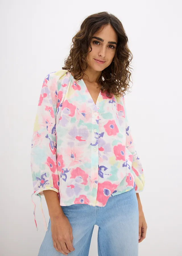 Chemisier en gaze de coton, Couleur: multicolore floral