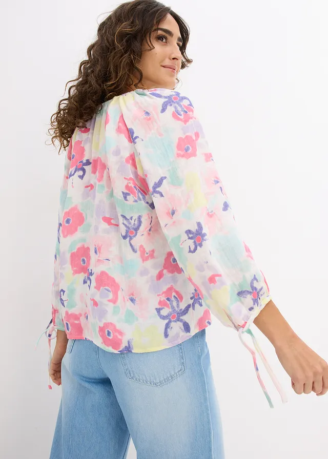 Mousseline blouse van puur katoen, Kleur: multicolor gebloemd
