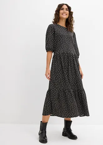 Rochie din tricot din bumbac 100% • negru-ecru cu puncte • magazin bonprix