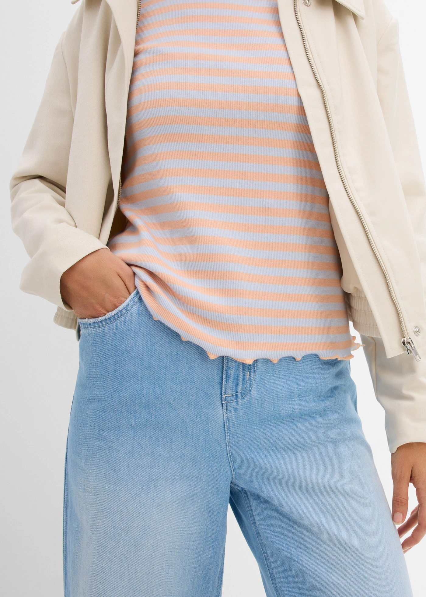 Geribd shirt shirt met korte mouwen • zachtblauw-melba gestreept • bonprix online shop