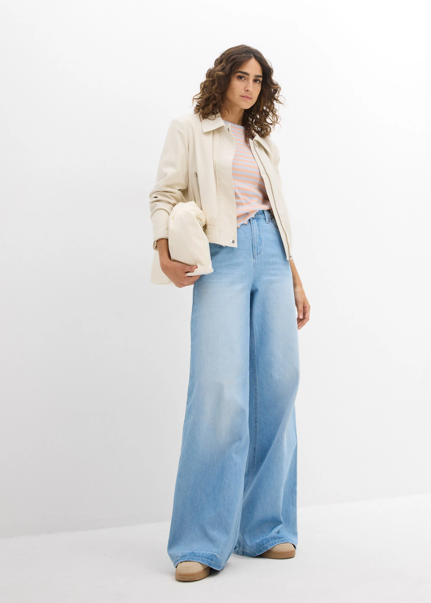 Geribd shirt shirt met korte mouwen • zachtblauw-melba gestreept • bonprix online shop