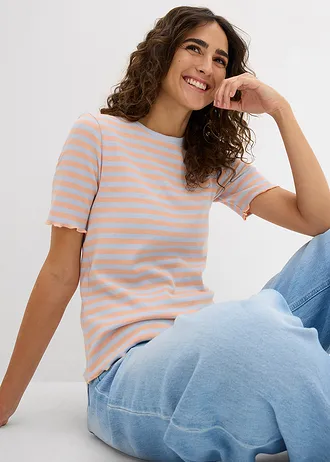 Geribd shirt shirt met korte mouwen • zachtblauw-melba gestreept • bonprix online shop