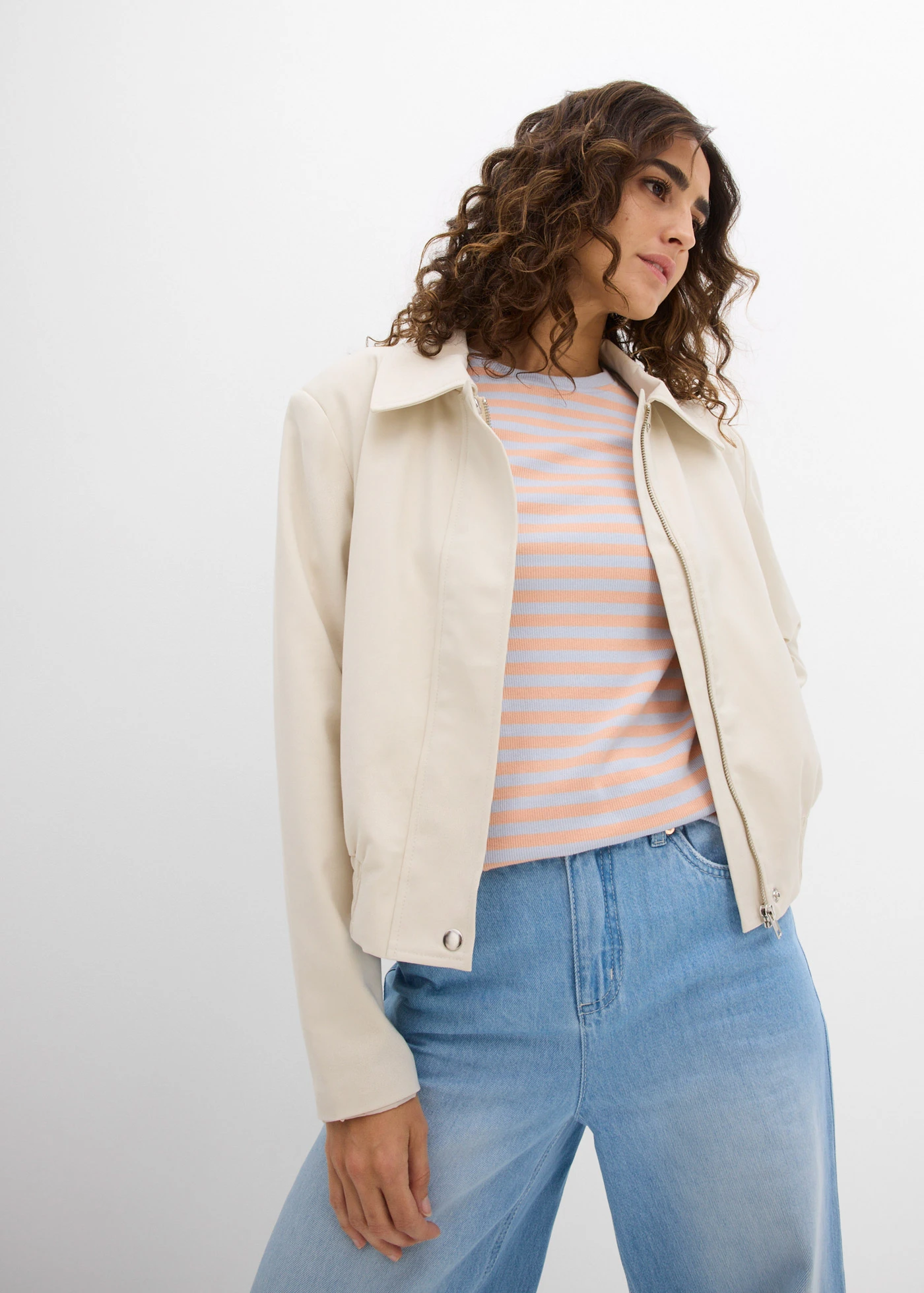 Geribd shirt shirt met korte mouwen • zachtblauw-melba gestreept • bonprix online shop