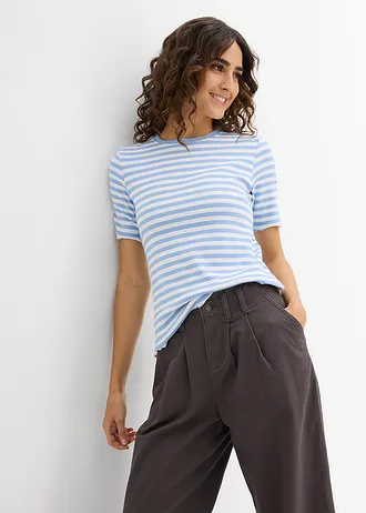 Geribd shirt shirt met korte mouwen • lichtblauw-wit gestreept • bonprix online shop
