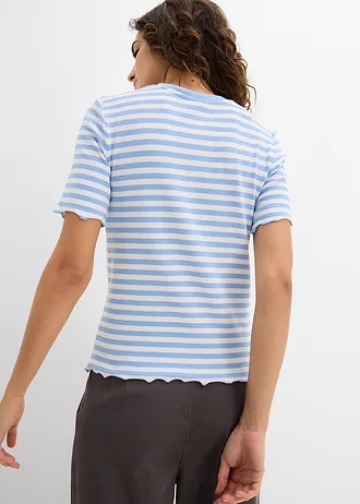 Geribd shirt shirt met korte mouwen • lichtblauw-wit gestreept • bonprix online shop