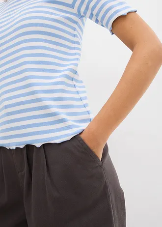 Geribd shirt shirt met korte mouwen • lichtblauw-wit gestreept • bonprix online shop
