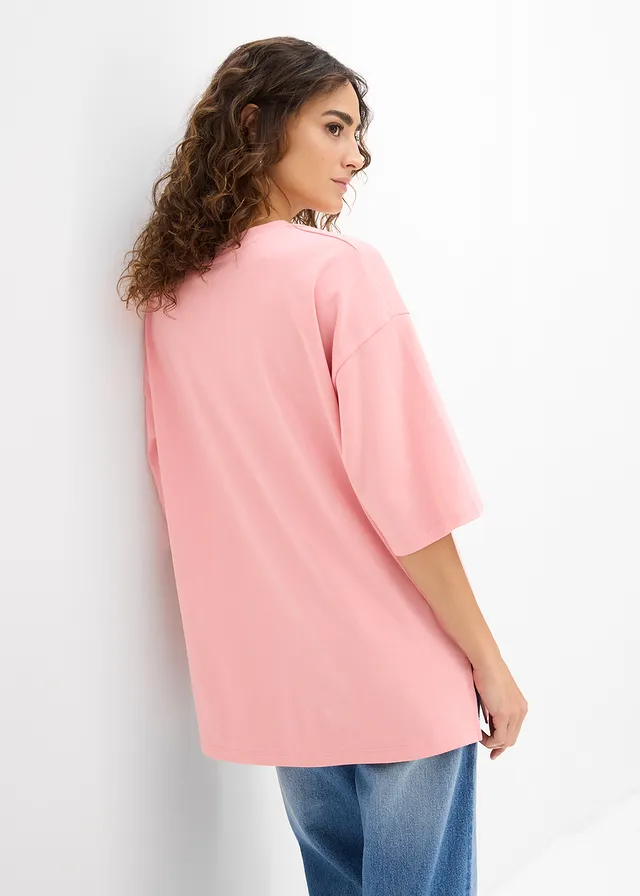 T-shirt long en interlock, Couleur: rose pâle