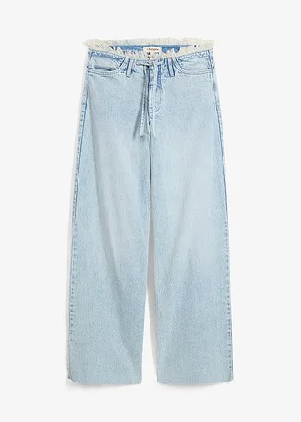 Wide leg jeans met franjes aan de zijkanten, mid waist • ijsblauw denim used • bonprix online shop