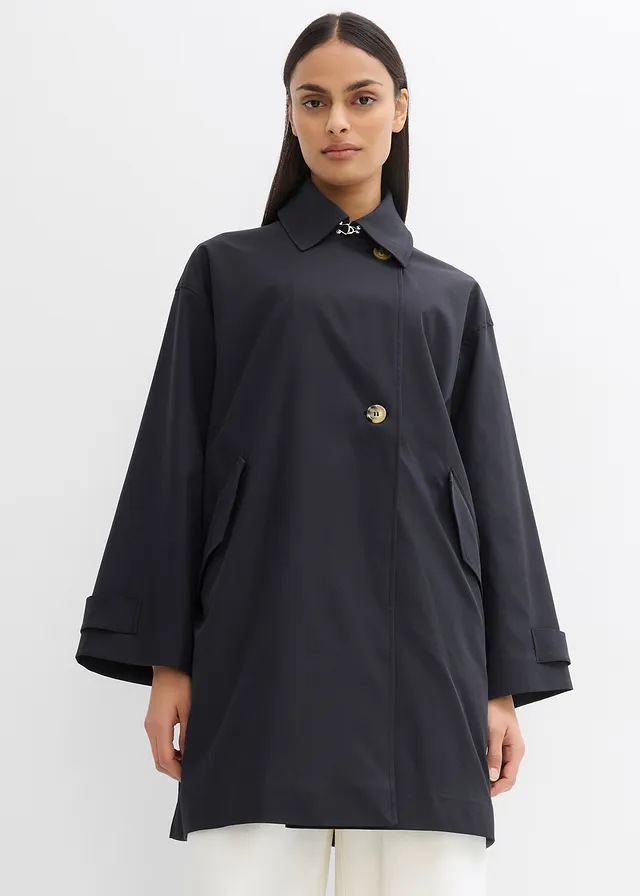 Trenchcoat in A-lijn, Kleur: zwart