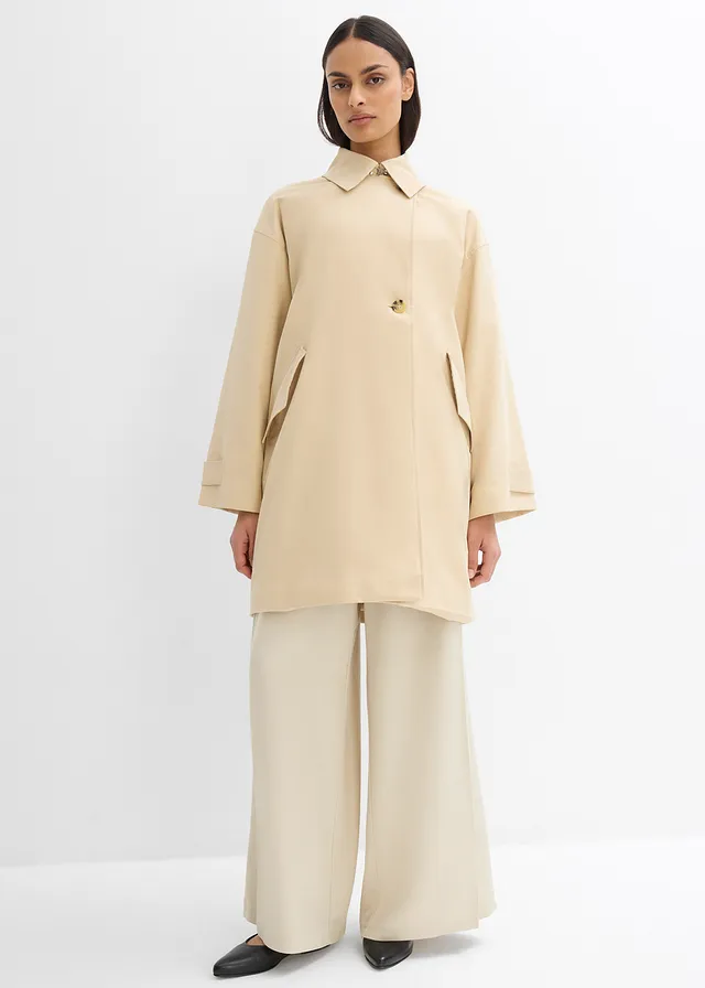 Trenchcoat in A-lijn, Kleur: groenbeige